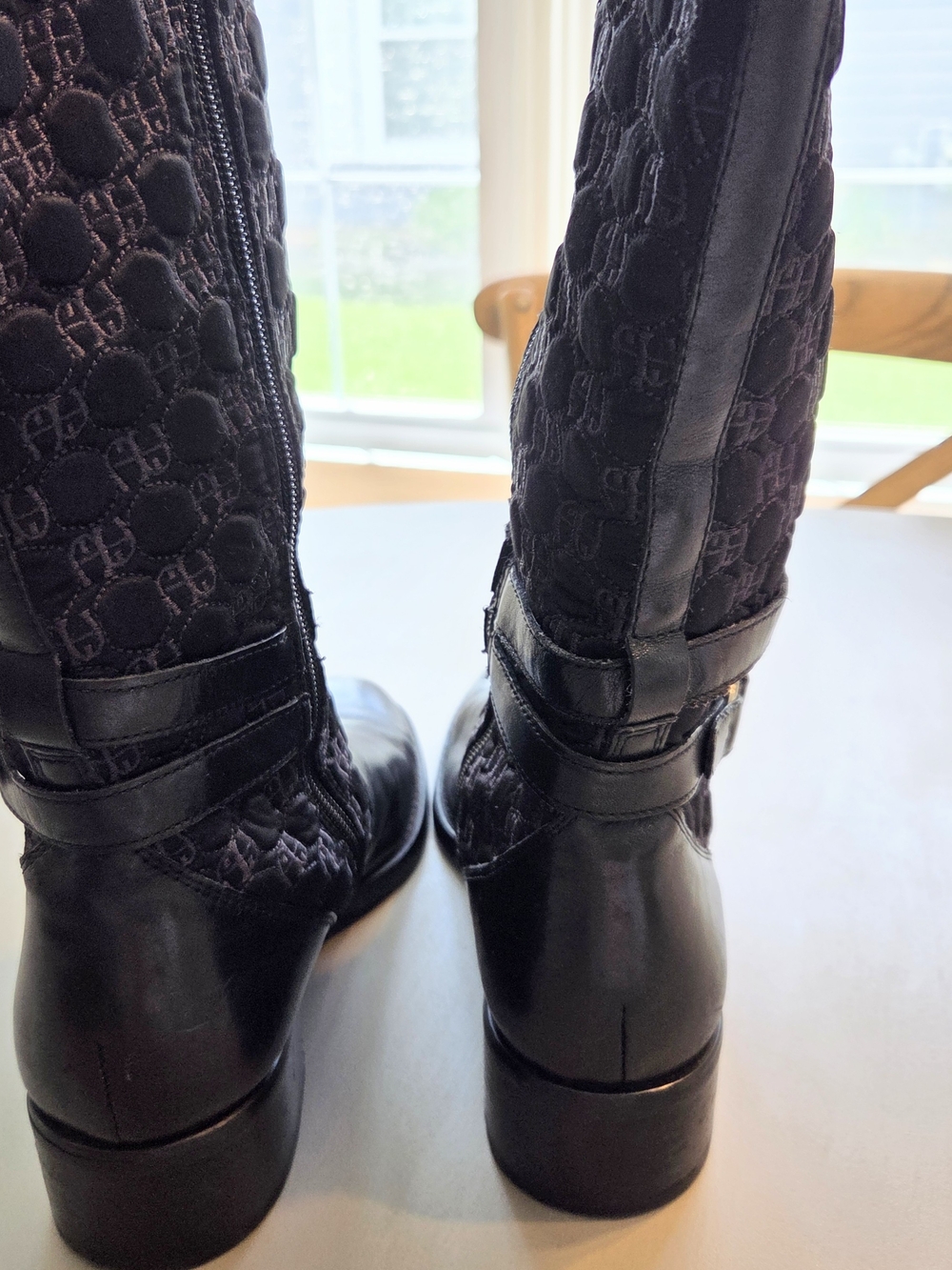 Etienne Aigner Black Leather & Fabric Riding Boots Size 9 - Picture 5 of 9